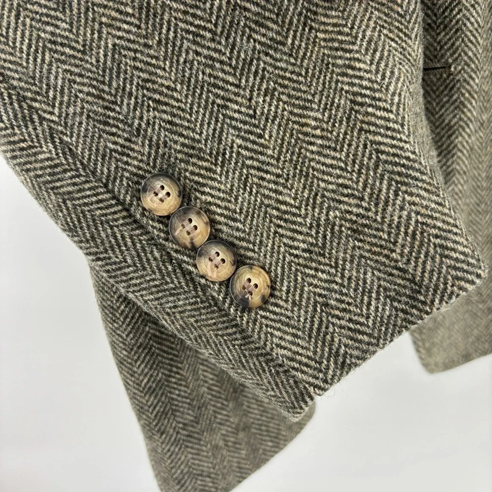 Lands End Sport Coat Blazer Mens 40R Brown Lambs Wool Herringbone‎ Two Button